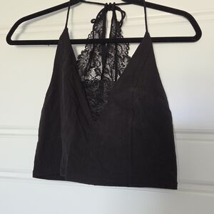 Lace-Back Black Halter Camisole